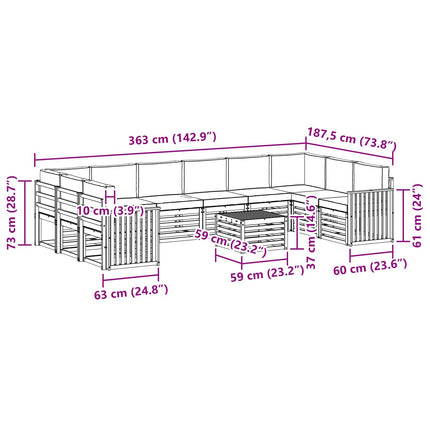 Udendørs sofagruppe 11 pcs Hvid og cremefarvet 59 x 59 x 37 cm
