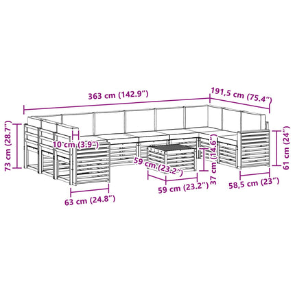 Udendørs sofagruppe 11 pcs Hvid og Beige 59 x 59 x 37 cm