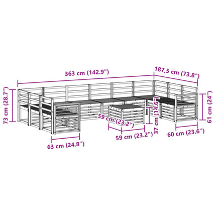 Udendørs sofagruppe 11 pcs Hvid 59 x 59 x 37 cm