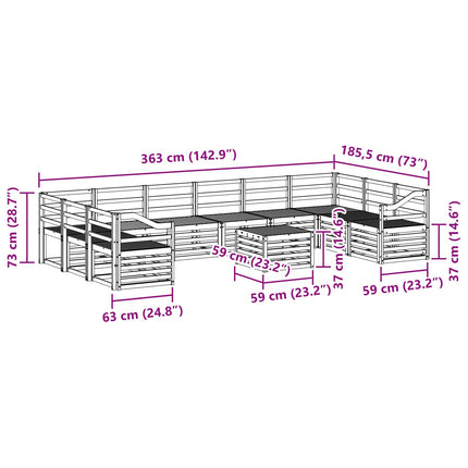 Udendørs sofagruppe 11 pcs Hvid 59 x 59 x 37 cm