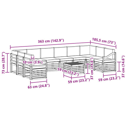 Udendørs sofagruppe 11 pcs Hvid og lysegrå 59 x 59 x 37 cm