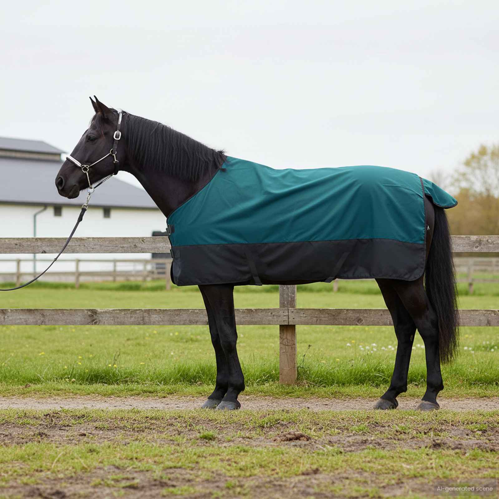 Hestetæppe Mørk Grøn og Sort 85 cm Polyester