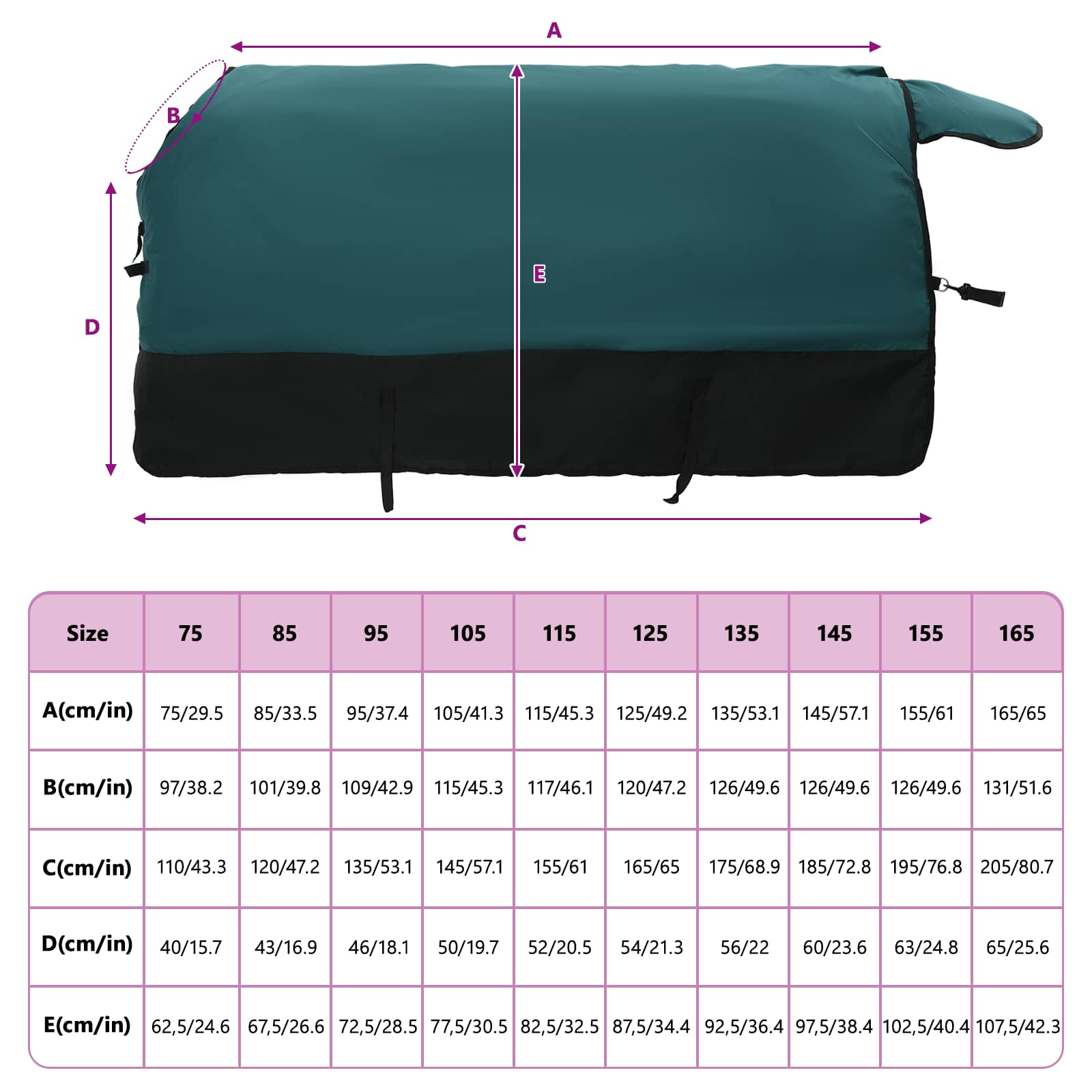 Hestetæppe Mørk Grøn og Sort 145 cm Polyester