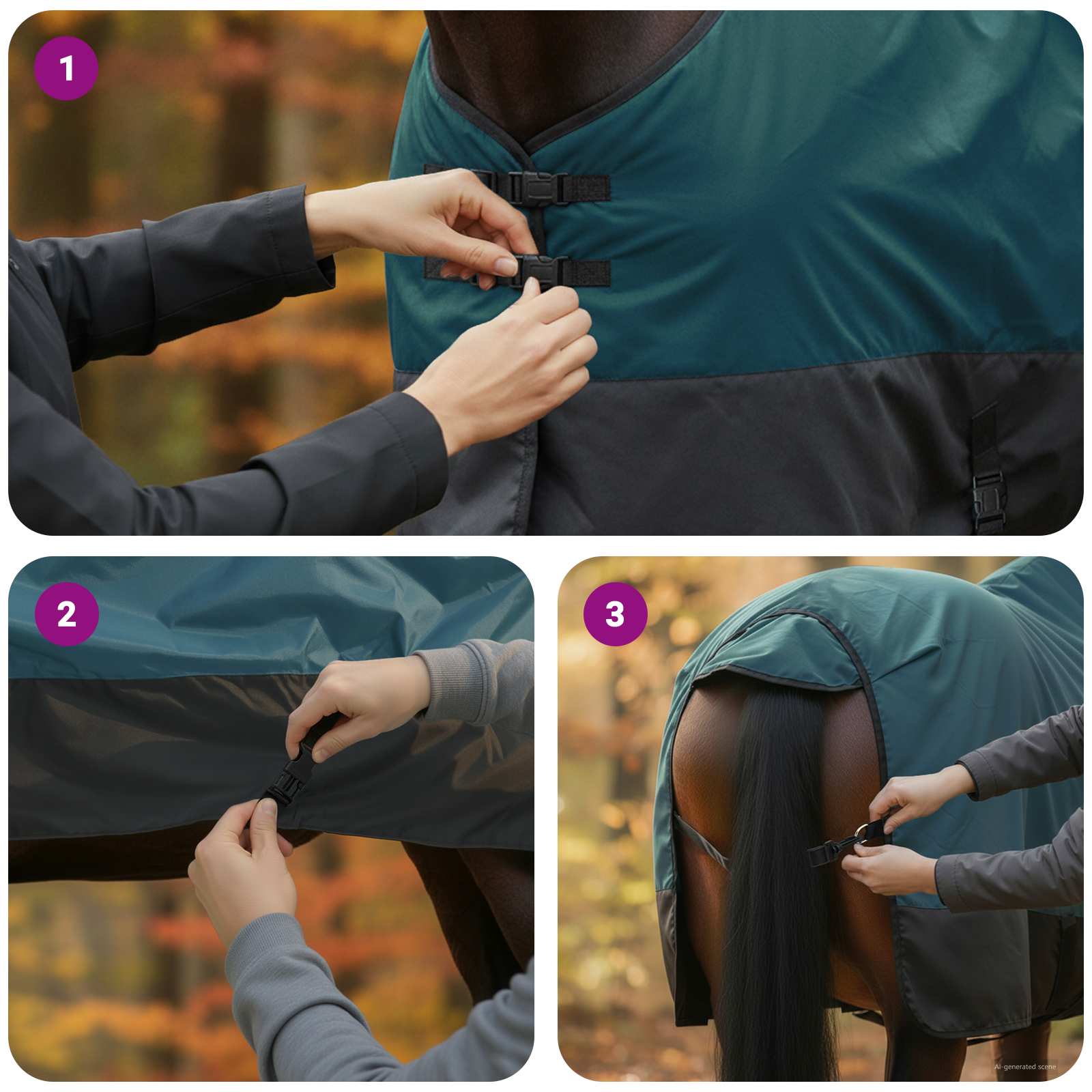Hestetæppe Mørk Grøn og Sort 165 cm Polyester