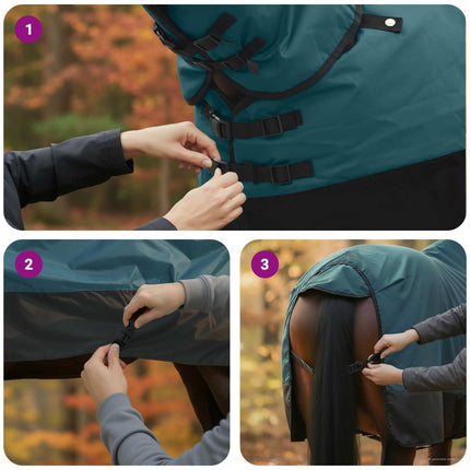 Hestetæppe Mørk Grøn og Sort 135 cm Polyester