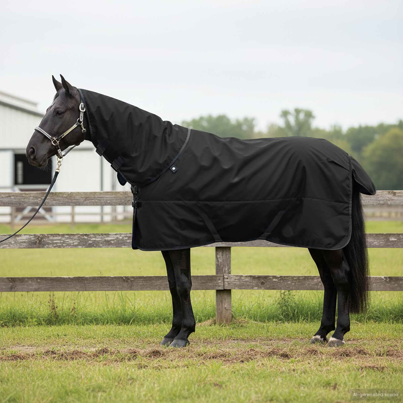 Hestetæppe Mørk Grøn og Sort 165 cm Polyester