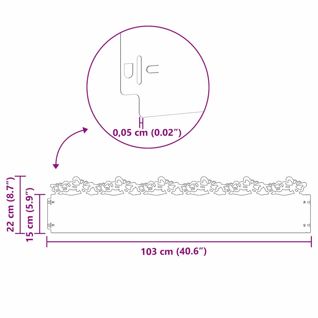 Plænekanter 10 pcs Oliven grøn 103 x 0,05 x 22 cm Stål