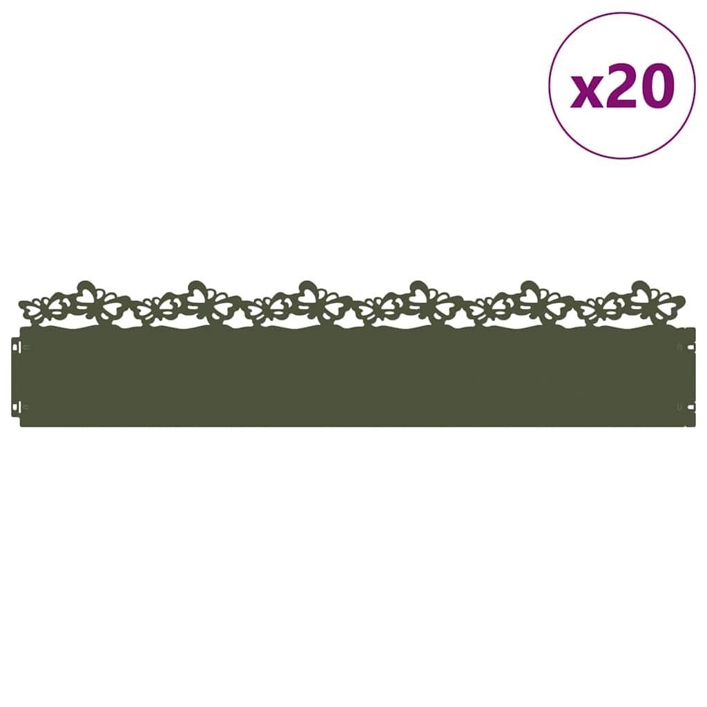 Plænekanter 20 pcs Oliven grøn 103 x 0,05 x 22 cm Stål