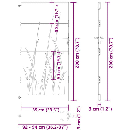 Haveport med lås Sort 85 x 200 cm Pulverlakeret Stål