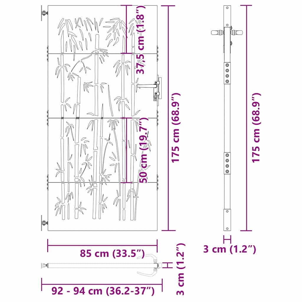 Haveport 85 x 175 cm Pulverlakeret Stål Sort Låses