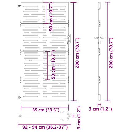 Haveport med lås Sort 85 x 200 cm Pulverlakeret Stål