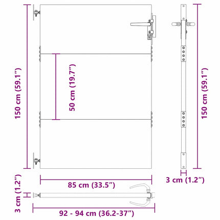 Haveport med lås Sort 85 x 150 cm Pulverlakeret Stål