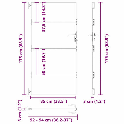 Haveport med lås Sort 85 x 175 cm Pulverlakeret Stål