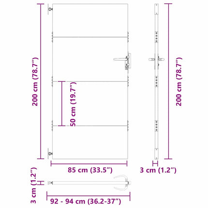 Haveport med lås Sort 85 x 200 cm Pulverlakeret Stål