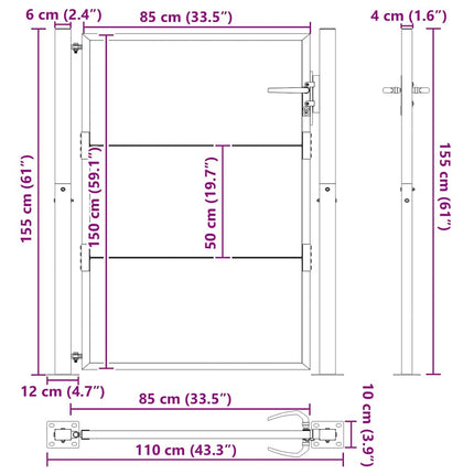 Haveport med lås Sort 110 x 155 cm Pulverlakeret stål
