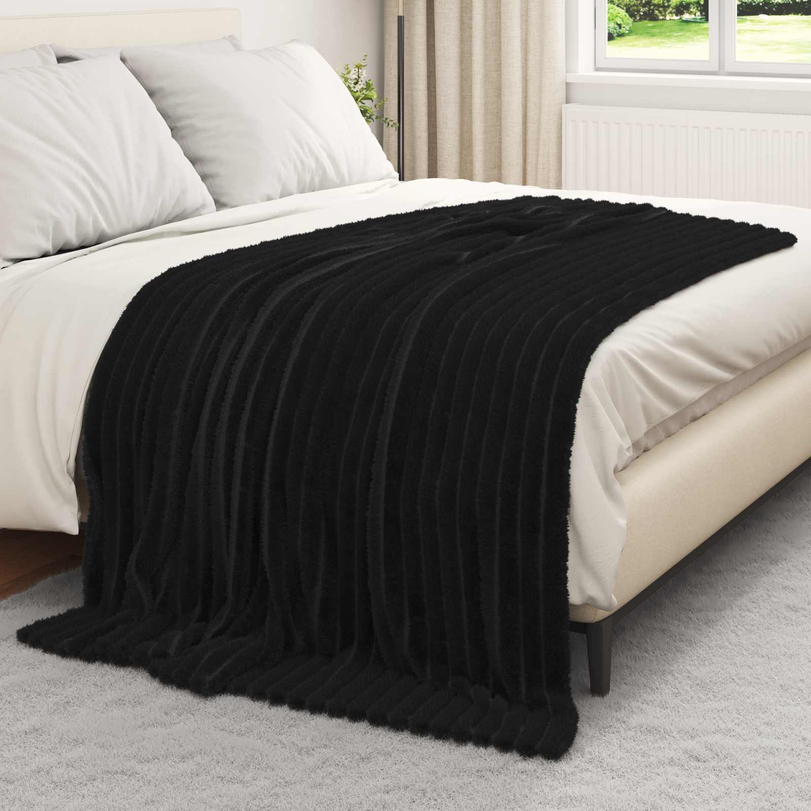 Kastetæpper 6 pcs Sort 200 x 150 cm Fleece