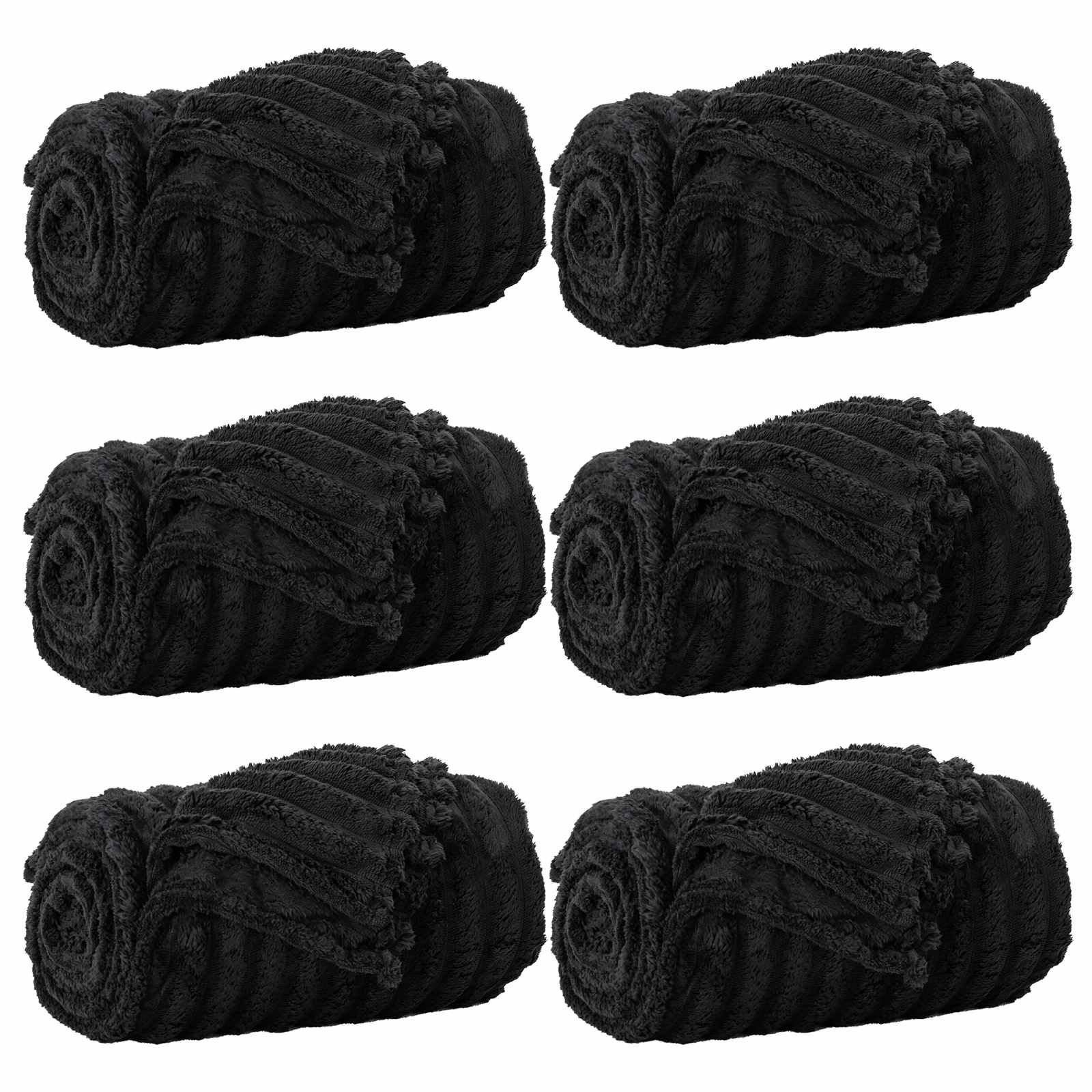 Kastetæpper 6 pcs Sort 200 x 150 cm Fleece