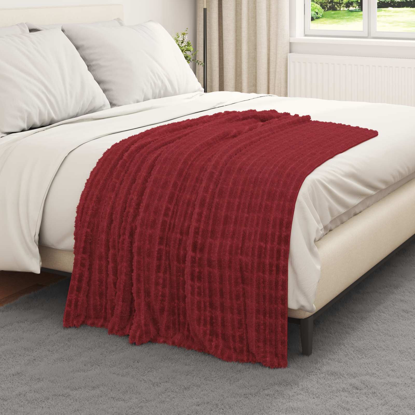Throw tæppe Bordeaux Rød 150 x 130 cm Fleece