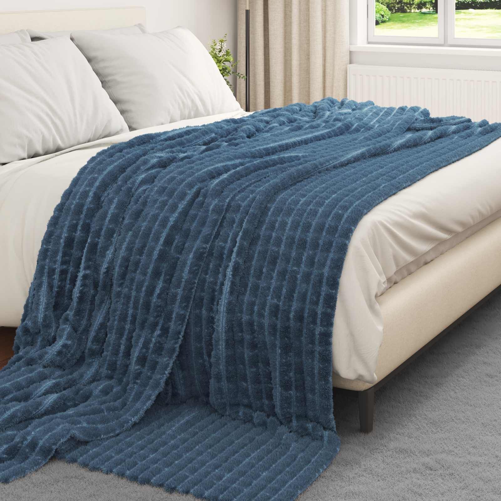 Kastetæpper 6 pcs Mørkeblå 270 x 240 cm Fleece