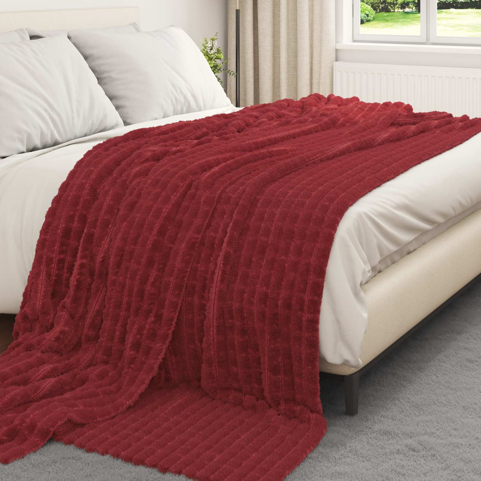 Kastetæpper 6 pcs Bordeaux Rød 240 x 220 cm Fleece
