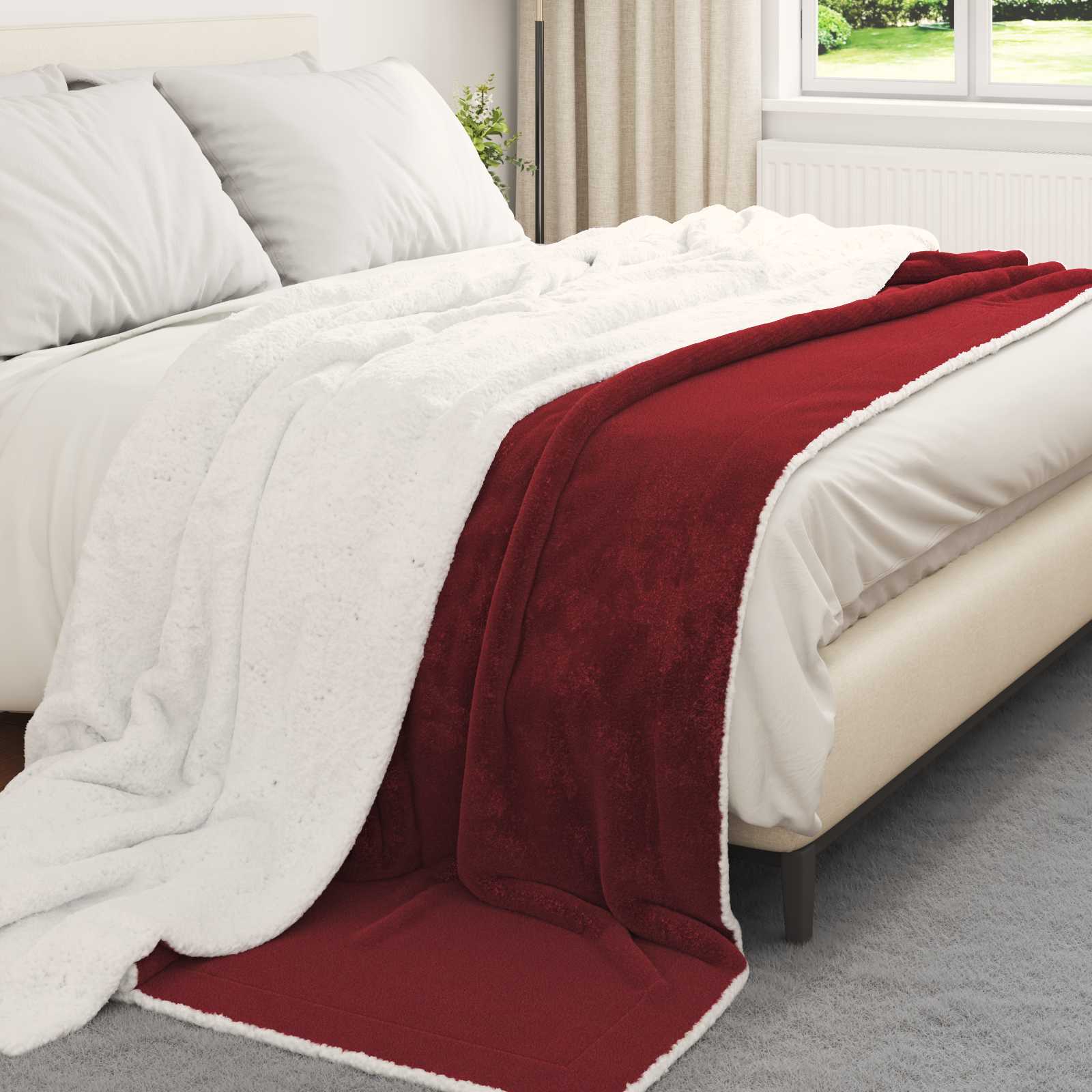 Throw tæppe Bordeaux Rød 240 x 270 cm Fleece