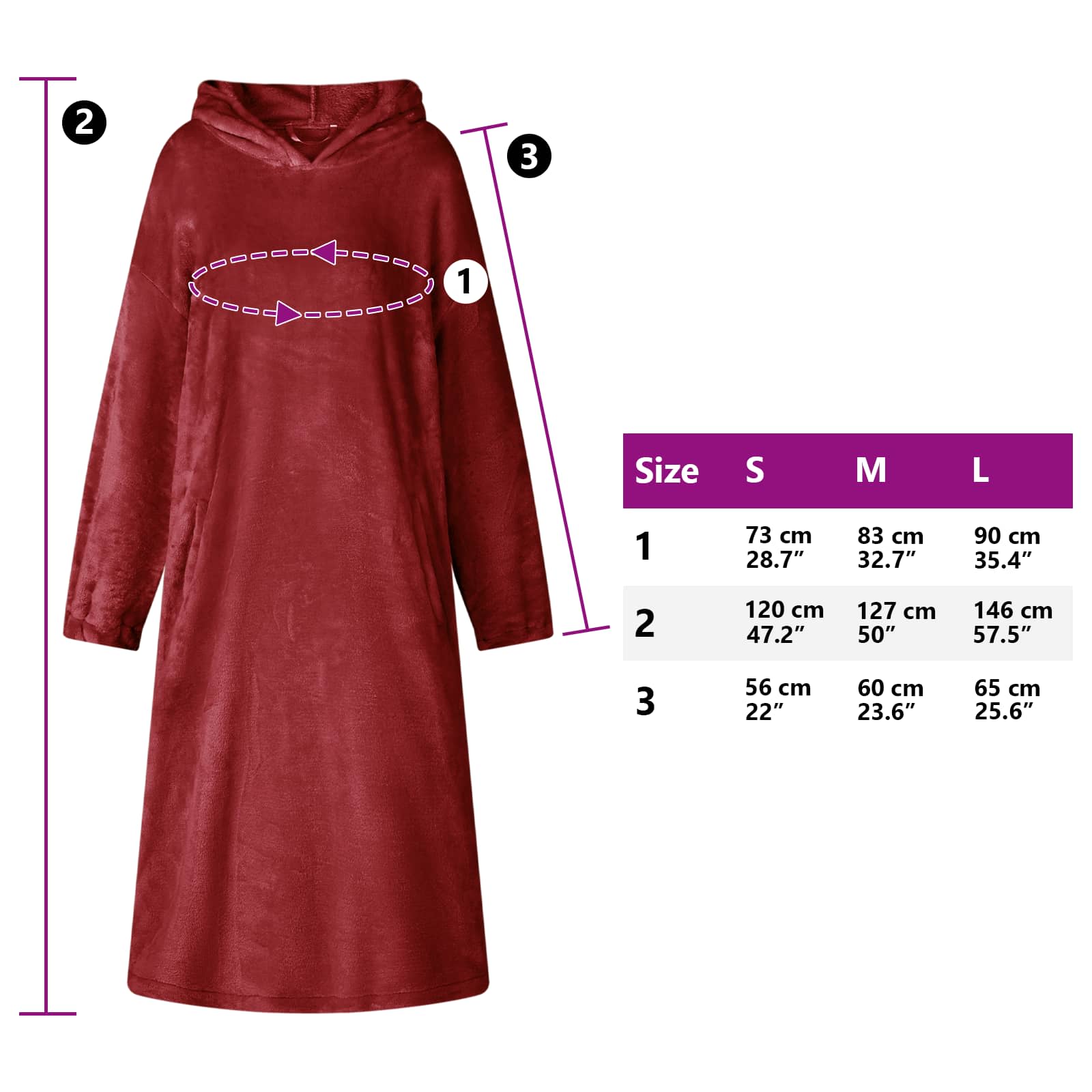 Tæppe-hoodie Bordeaux Rød l Flannel