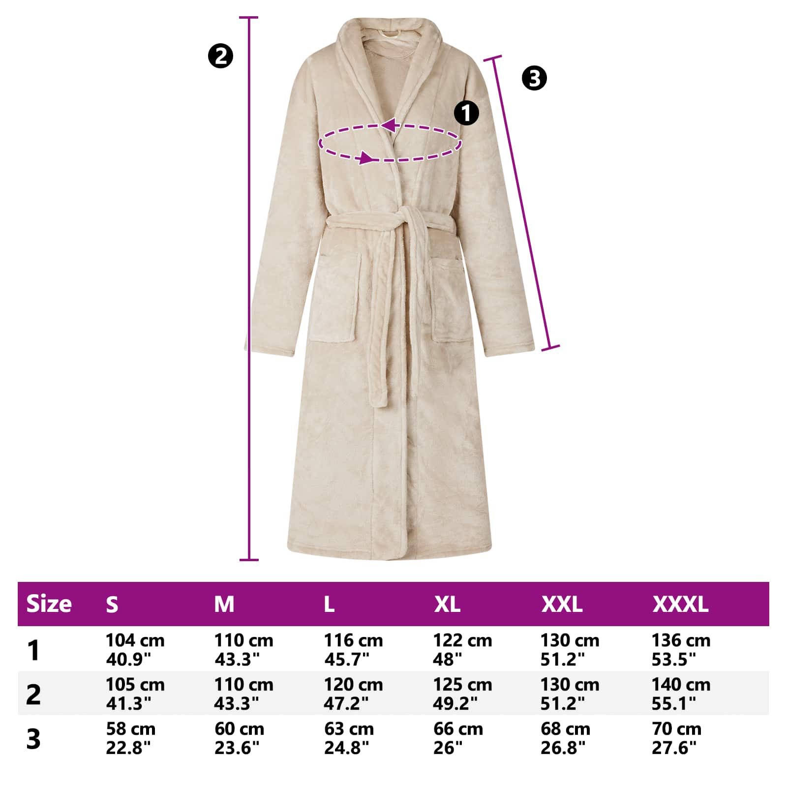 Badekåbe uden hætte Beige xxl Flannel