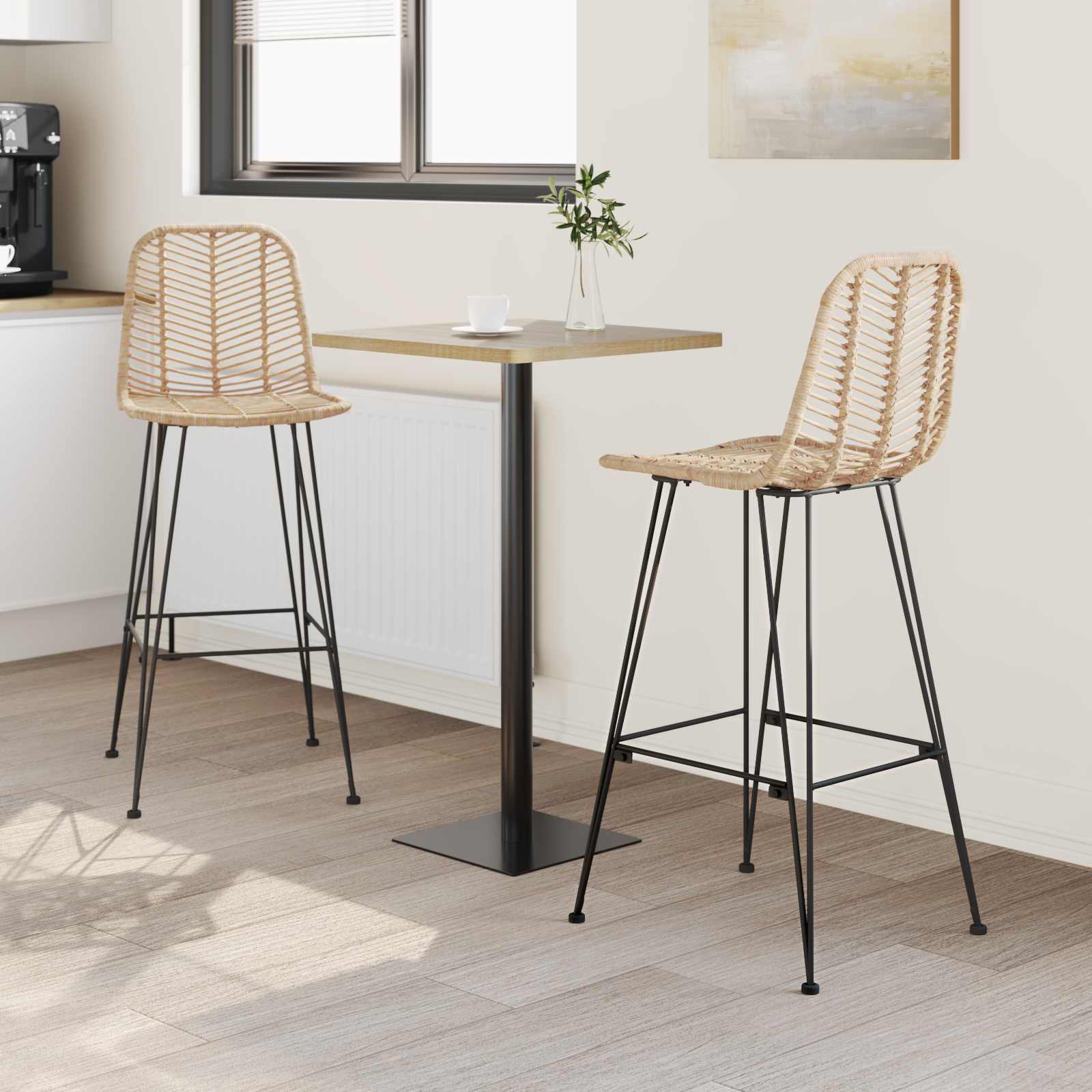 Barstol 2 pcs 44 x 52 x 111 cm Rattan og Jern