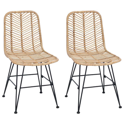 Spisestuestol 2 pcs Rattan og Jern Naturfarvet