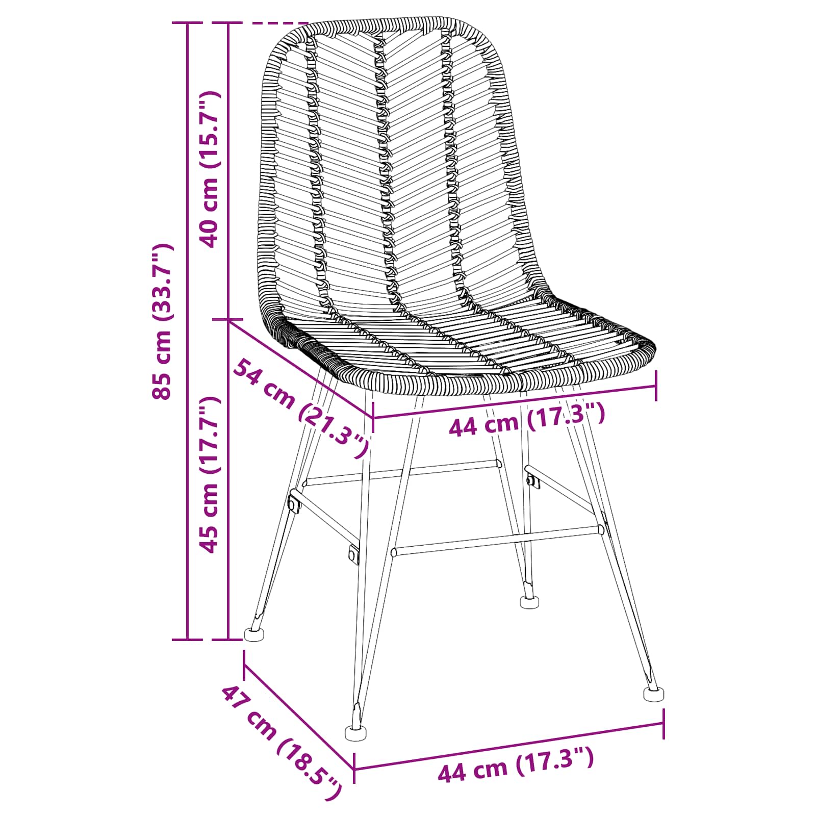 Spisestuestol 2 pcs Naturfarvet 44 x 47 x 85 cm Rattan og Jern