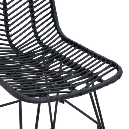 Spisestuestol 2 stk. Rattan og Jern Sort 44,5 x 54,5 x 85 cm