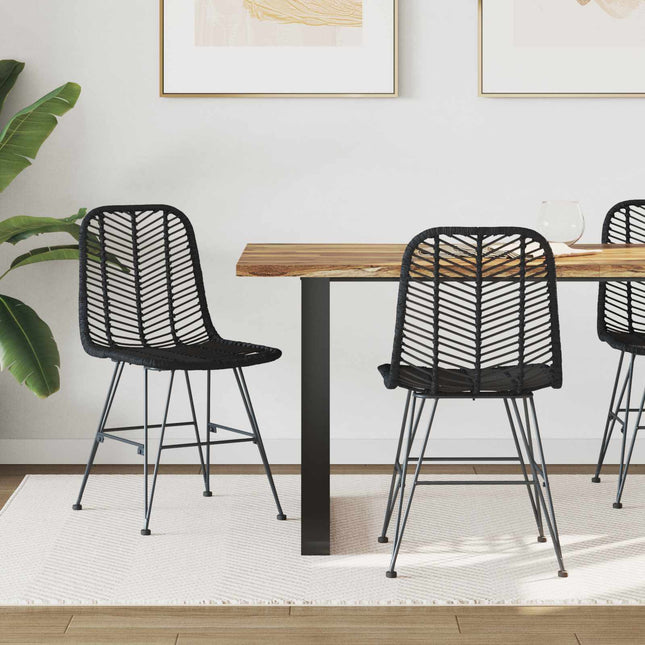 Spisestuestol 2 stk. Rattan og Jern Sort 44,5 x 54,5 x 85 cm