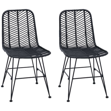Spisestuestol 2 stk. Rattan og Jern Sort 44,5 x 54,5 x 85 cm