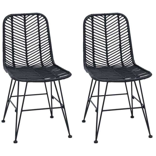 Spisestuestol 2 stk. Rattan og Jern Sort 44,5 x 54,5 x 85 cm