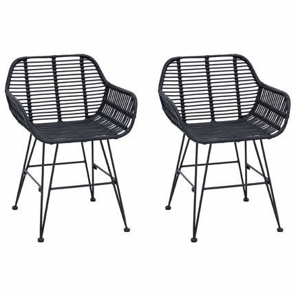Spisestuestol 2 stk. Rattan og Jern Sort 55 x 50 x 74 cm