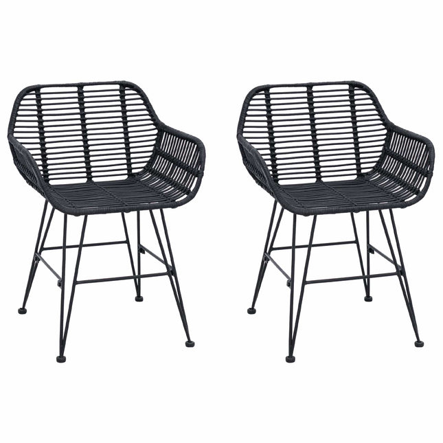 Spisestuestol 2 stk. Rattan og Jern Sort 55 x 50 x 74 cm