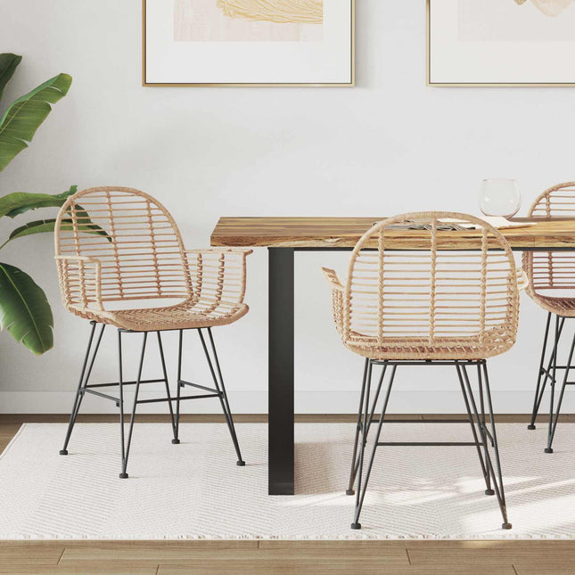 Spisestuestol 2 stk. Rattan og Jern Naturfarvet 57 x 55 x 85 cm