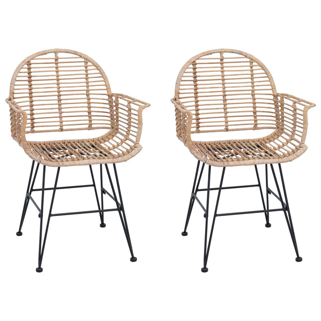 Spisestuestol 2 stk. Rattan og Jern Naturfarvet 57 x 55 x 85 cm