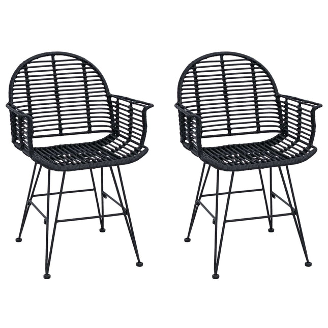 Spisestuestol 2 pcs Rattan og Jern Sort 57 x 55 x 85 cm