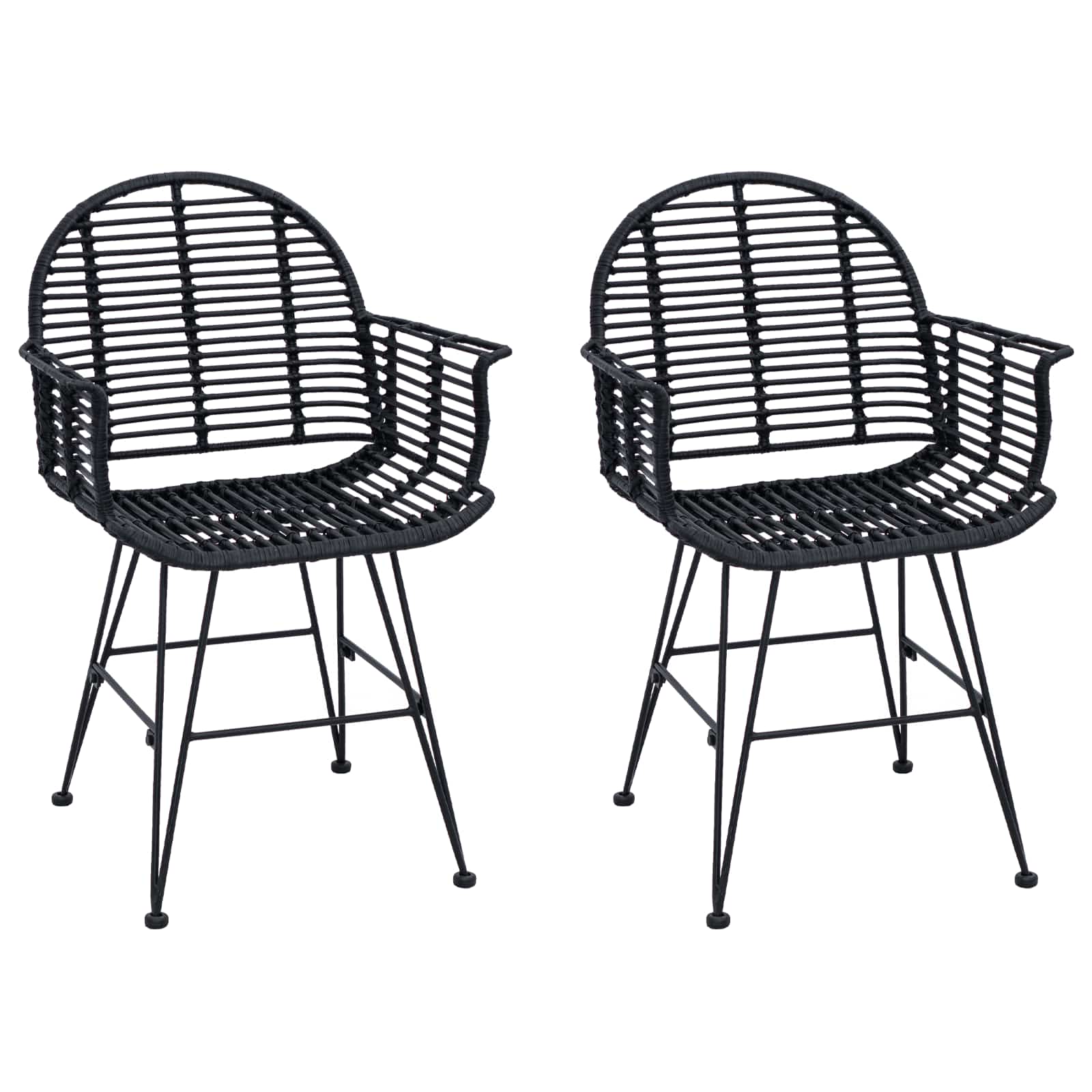 Spisestuestol 2 pcs Rattan og Jern Sort 57 x 55 x 85 cm