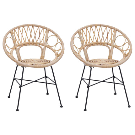 Spisestuestol 2 pcs Rattan og Jern Naturfarvet 54 x 65 x 82 cm