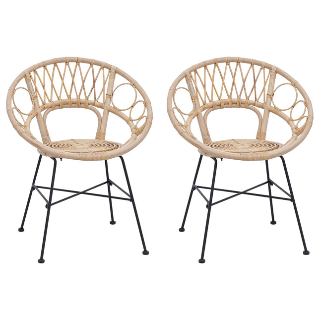 Spisestuestol 2 stk. Rattan og Jern Naturfarvet 54 x 65 x 82 cm