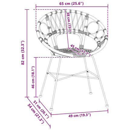 Spisestuestol 2 pcs Rattan og Jern Naturfarvet 54 x 65 x 82 cm