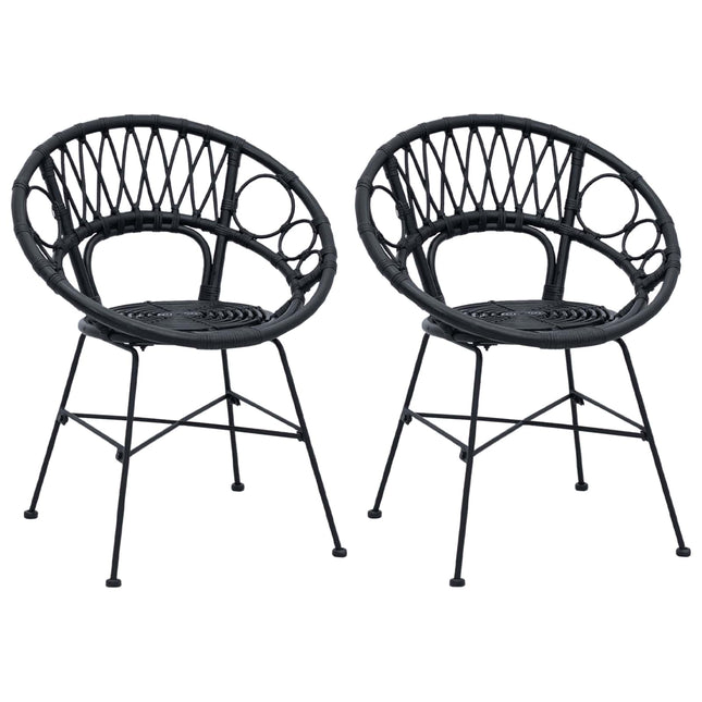 Spisestuestol 2 stk. Rattan og Jern Sort 54 x 65 x 82 cm