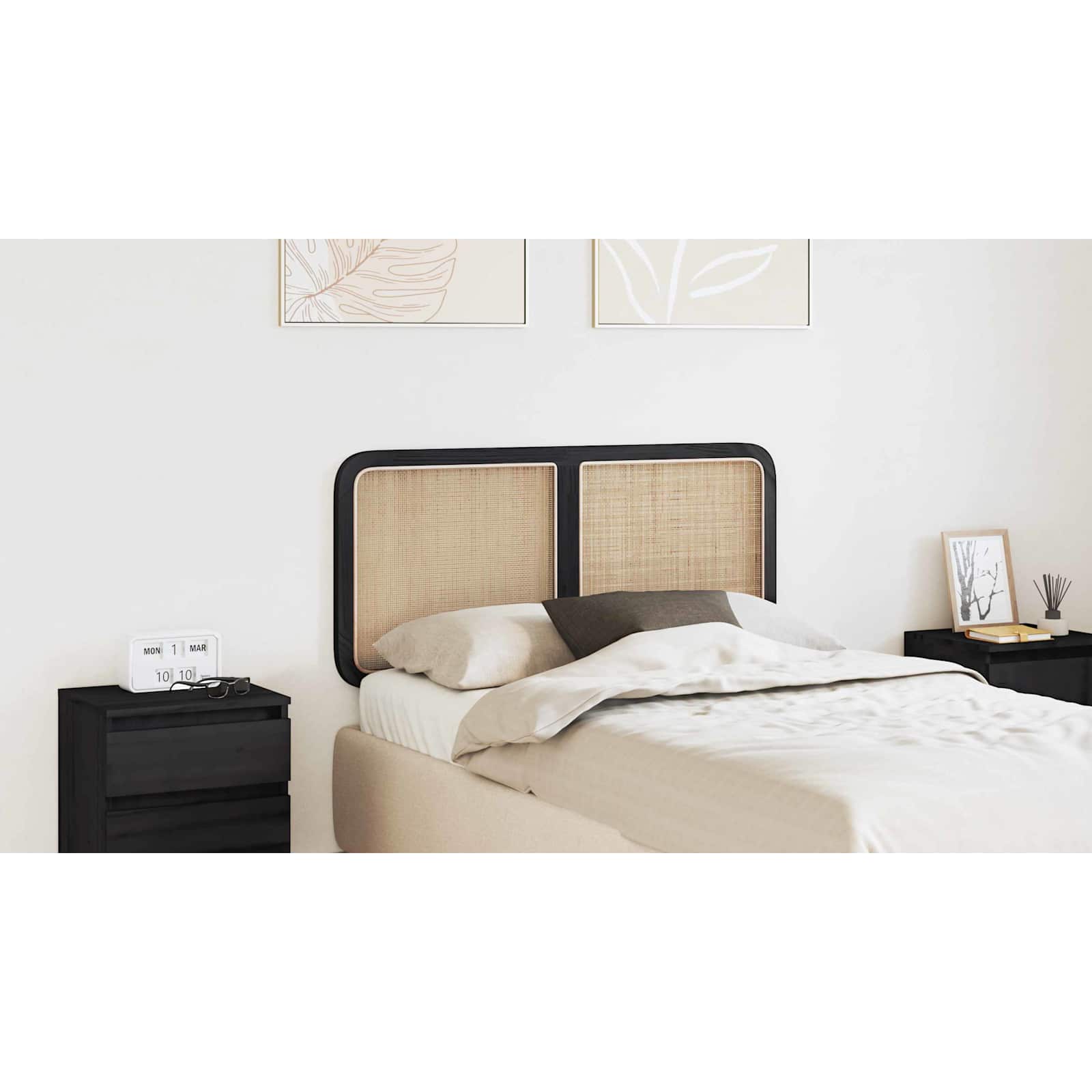 Hovedgærde med hovedgærde Sort 120 x 55 x 3 cm Rattan