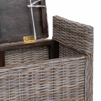 Opbevaringsbænk med pude Grå 110 x 40 x 50 cm Rattan