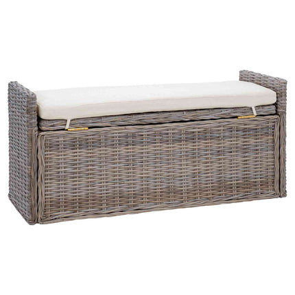 Opbevaringsbænk med pude Grå 110 x 40 x 50 cm Rattan