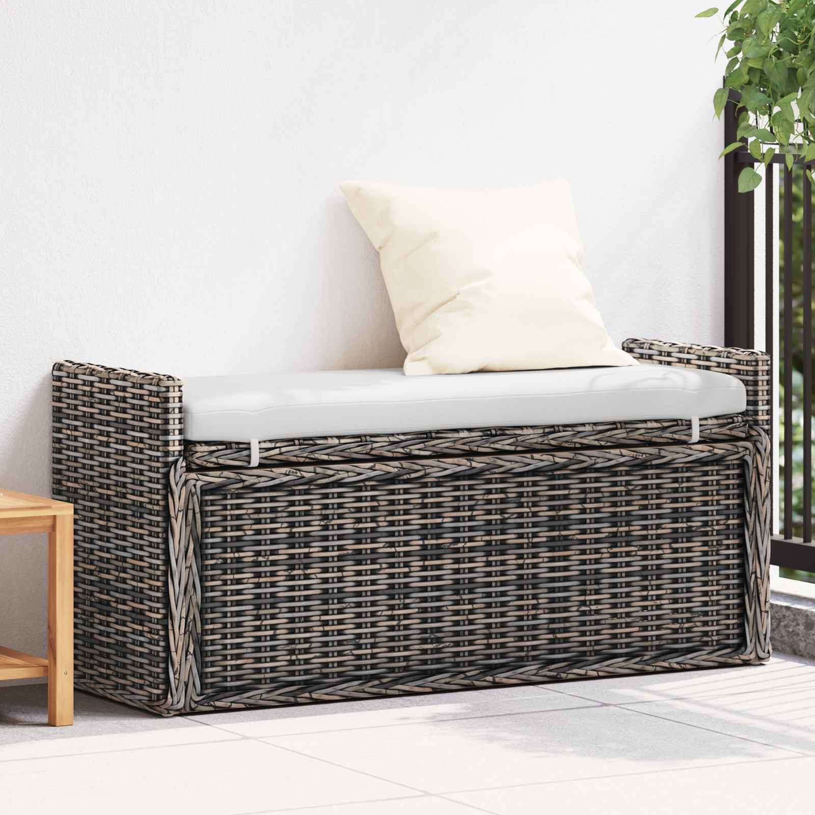 Opbevaringsbænk med pude Sorte vask 110 x 40 x 50 cm Rattan
