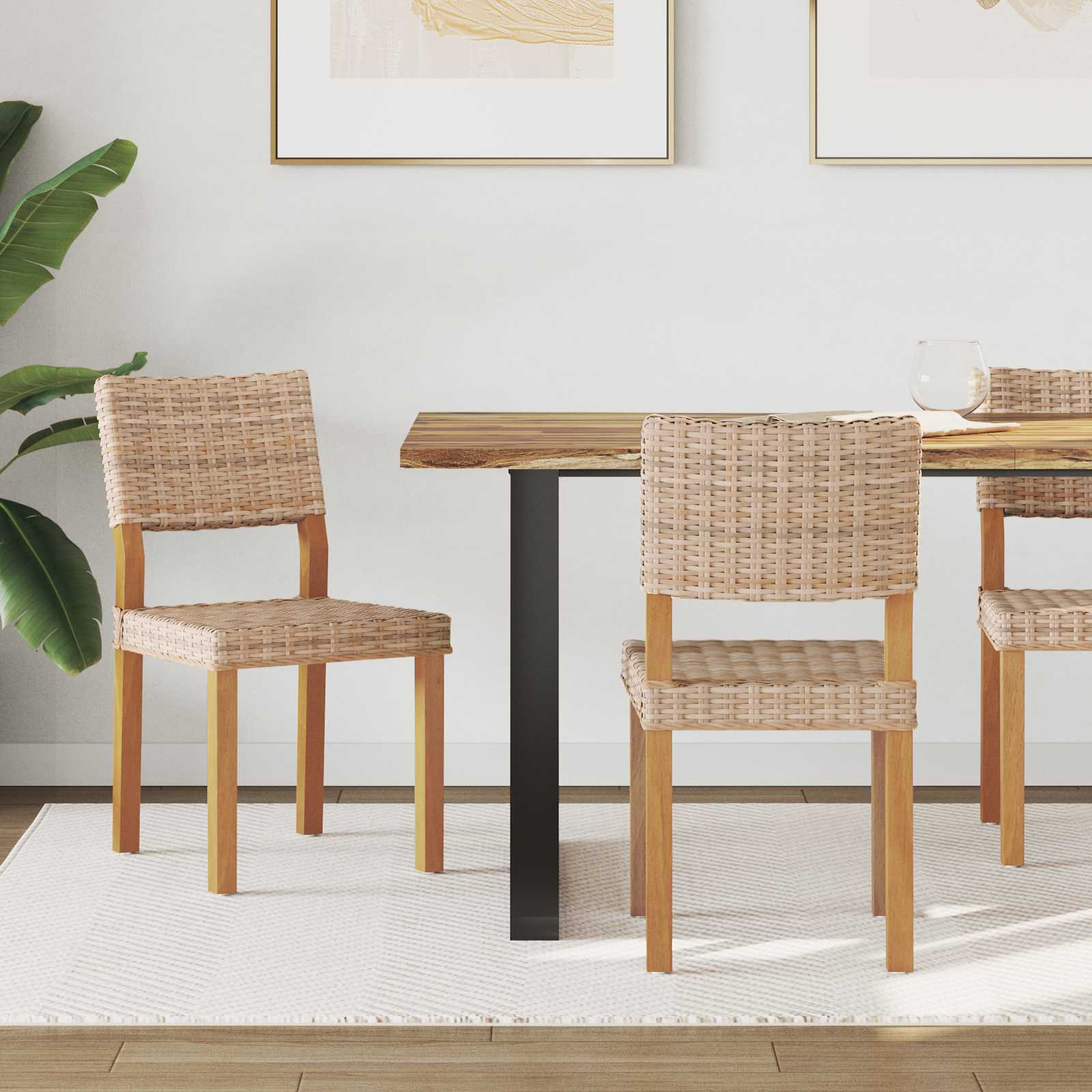 Spisestuestol 2 pcs Kubu rattan Naturfarvet 46 x 55 x 84 cm