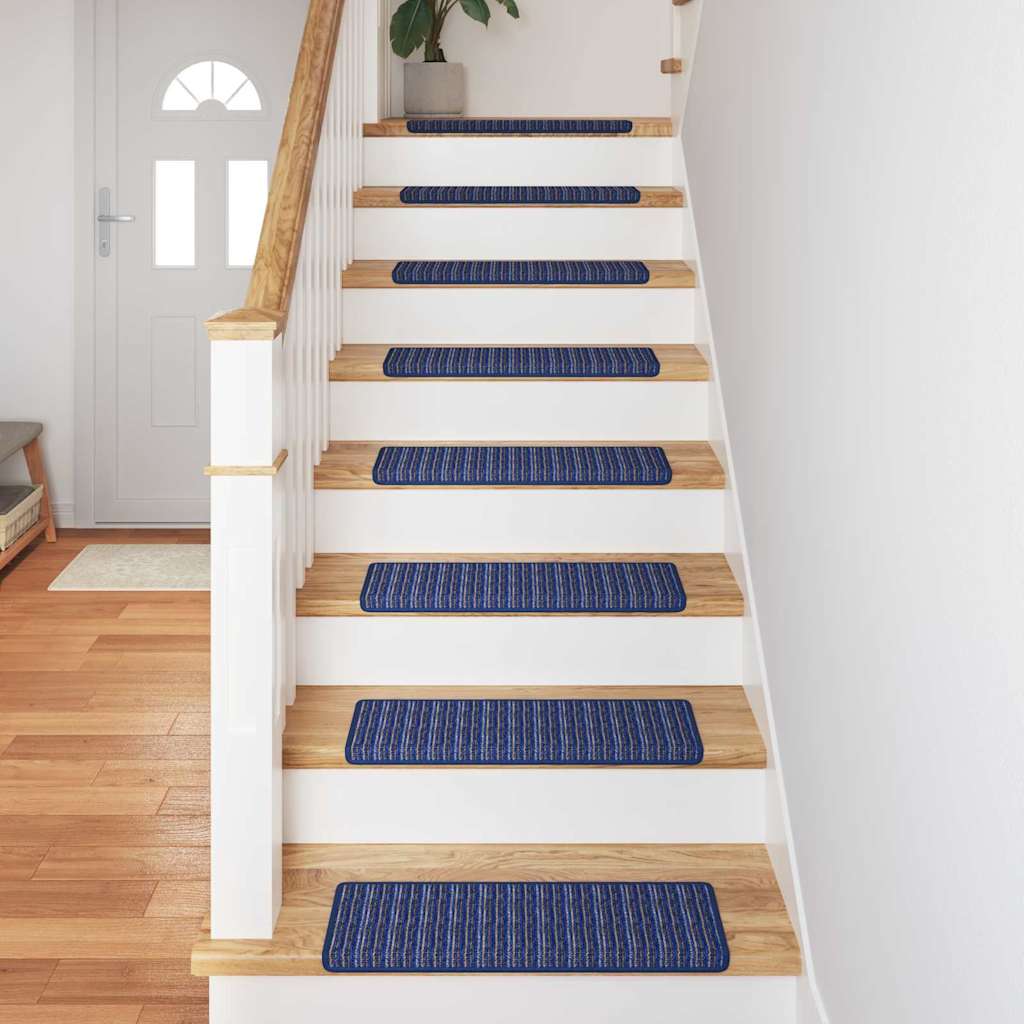 Selvklæbende Trappemåtter Stribet 15 pcs Blå 65 x 21 x 4 cm